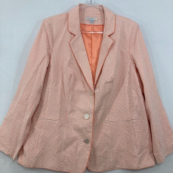 Isaac Mizrahi size 18W Orange White Striped Seersucker Blazer Office Career Work - Picture 1 of 9